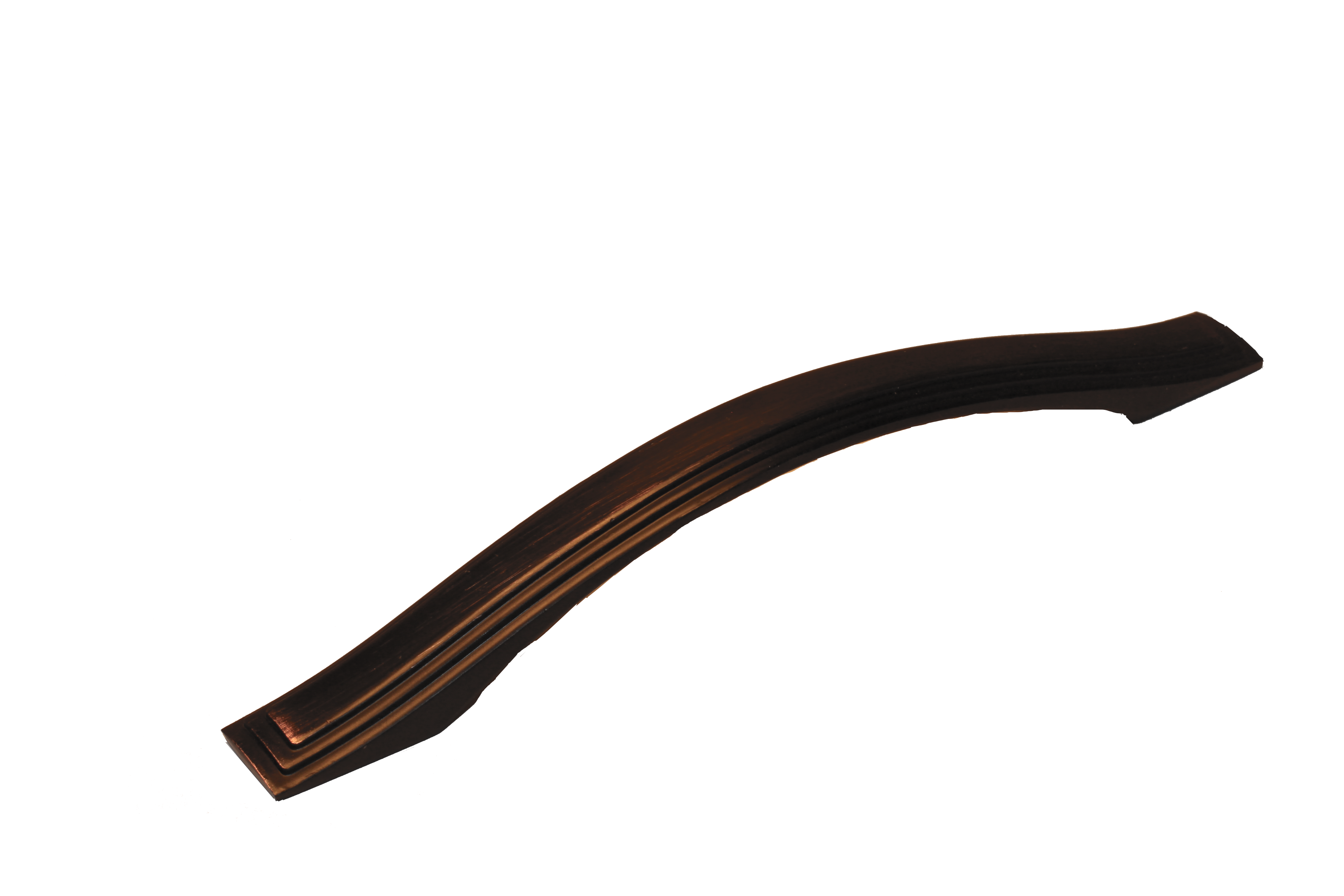 Modernt handtag i metall med elegant buktig form.