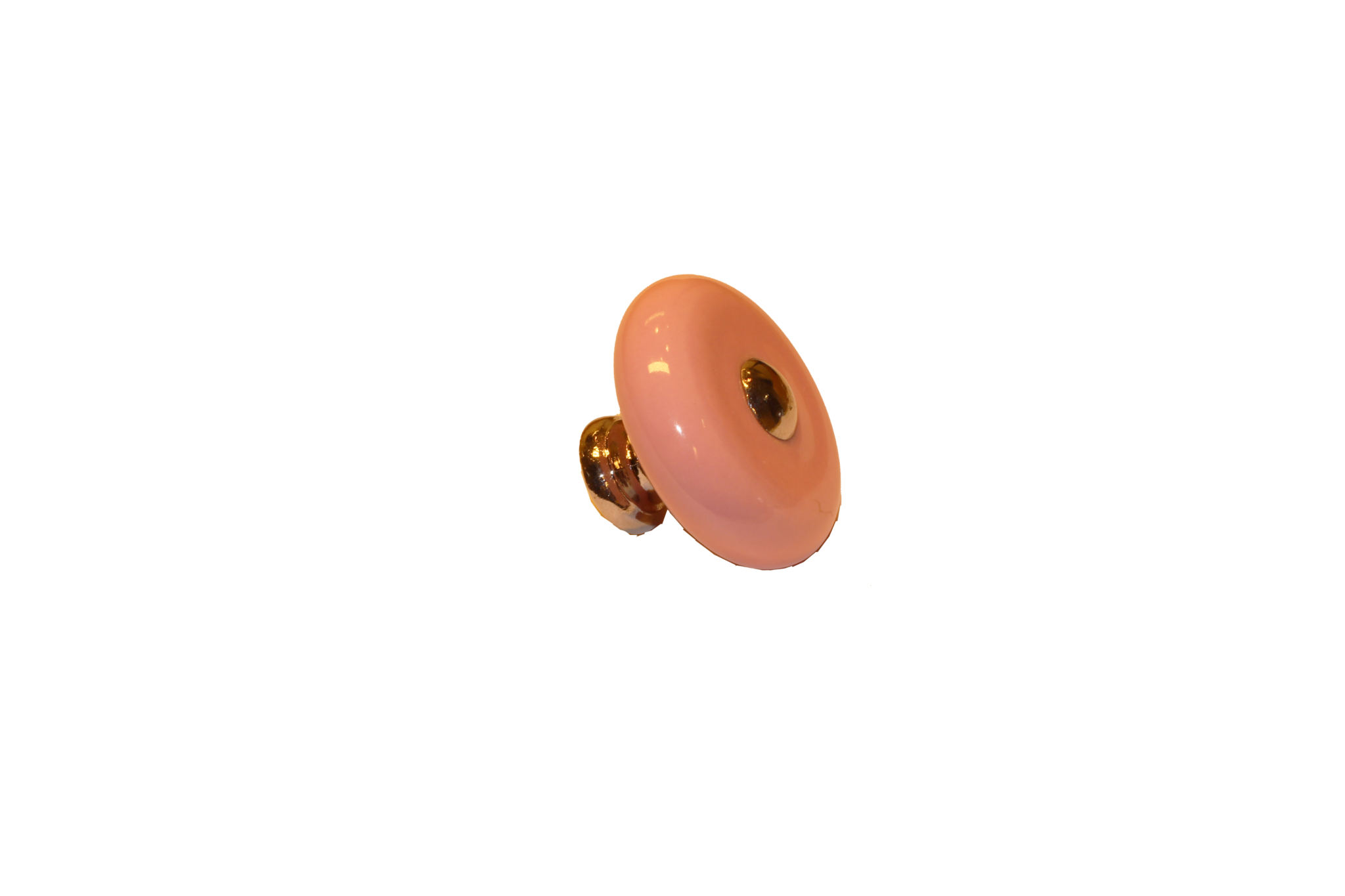 Porslinsknopp i rosa på vit bakgrund, elegant möbelbeslag.