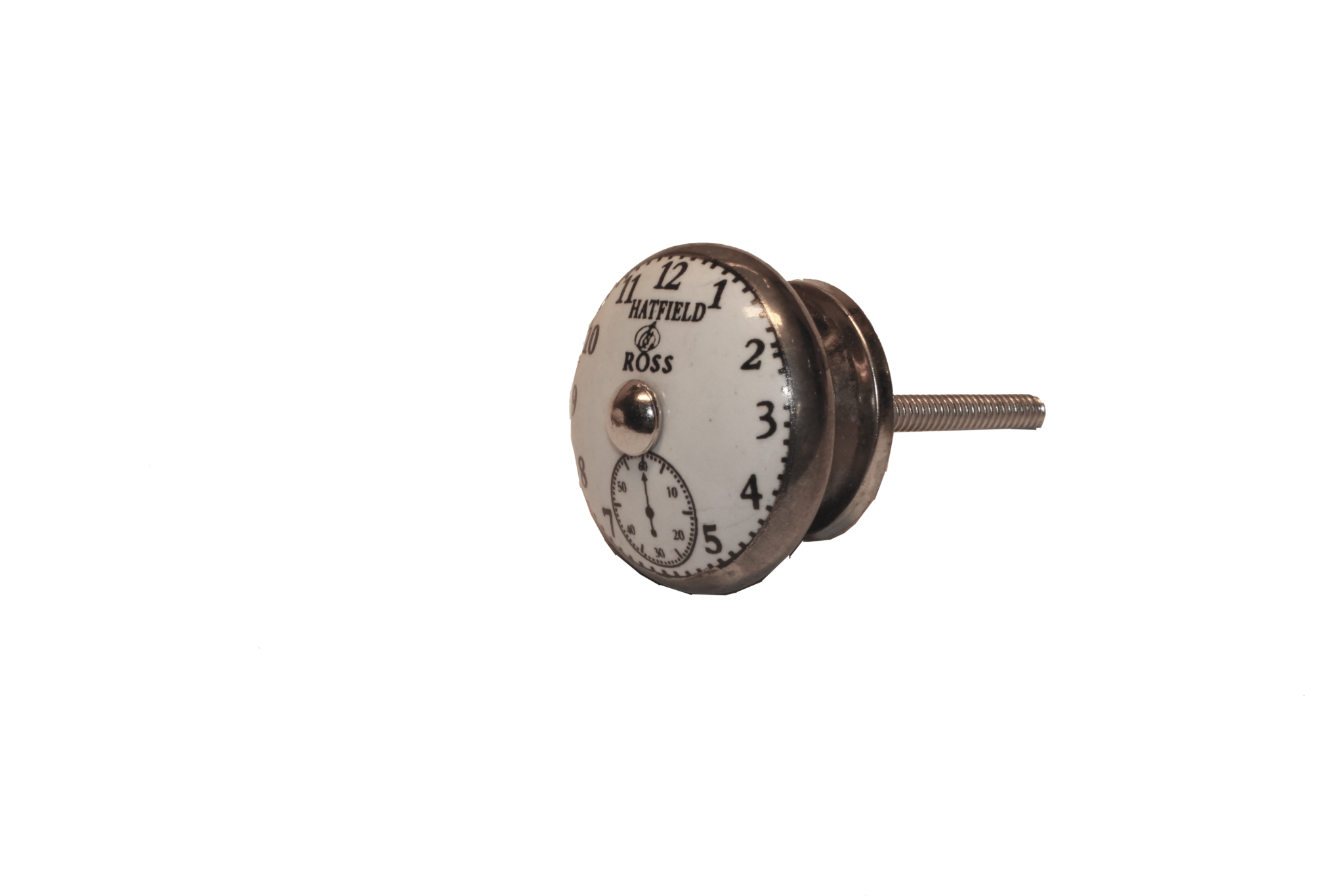 Porslinsknopp med klockmotiv i dekorativ design, 38mm.