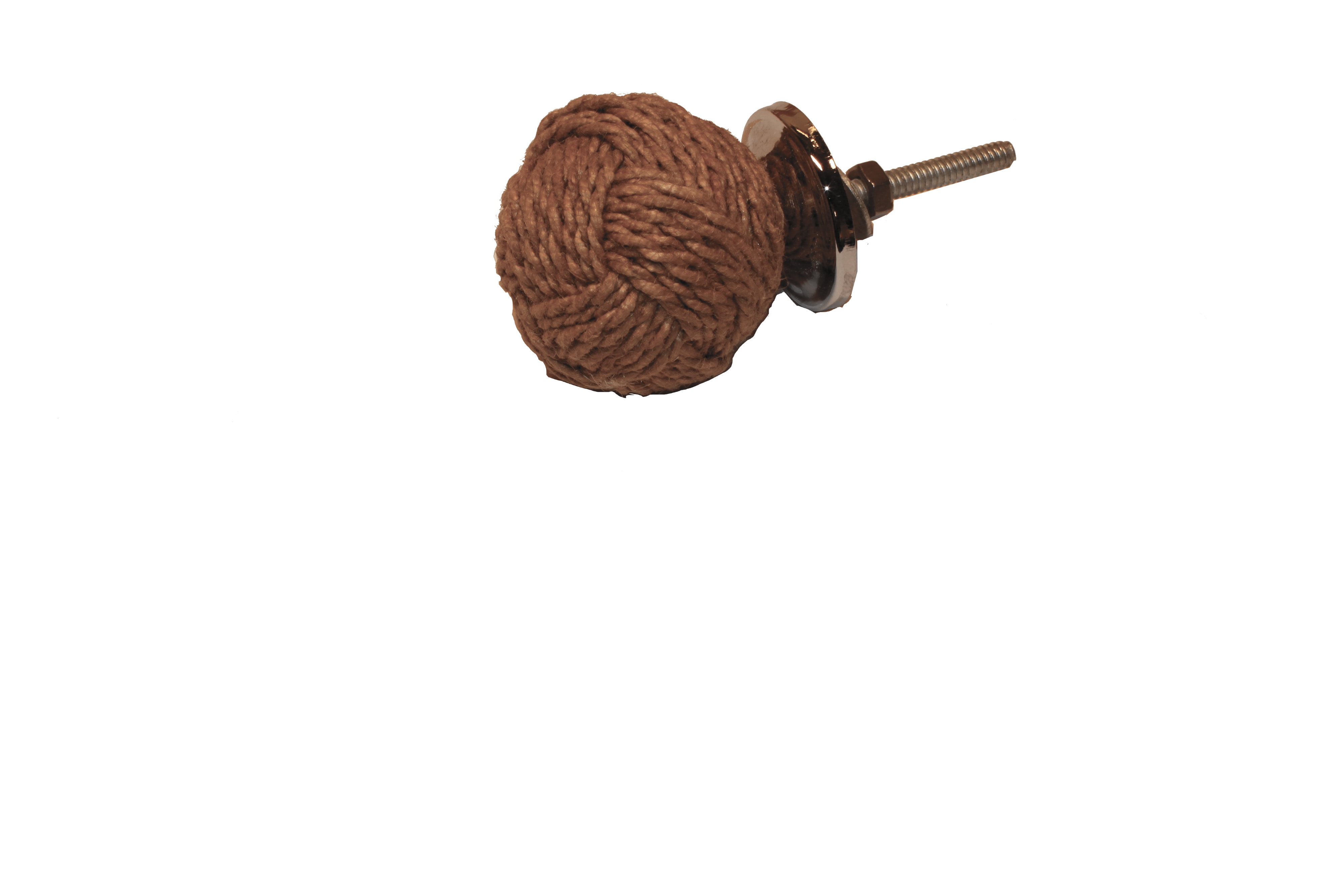 Knopp med bollform täckt med rep, antik eller krom finish.