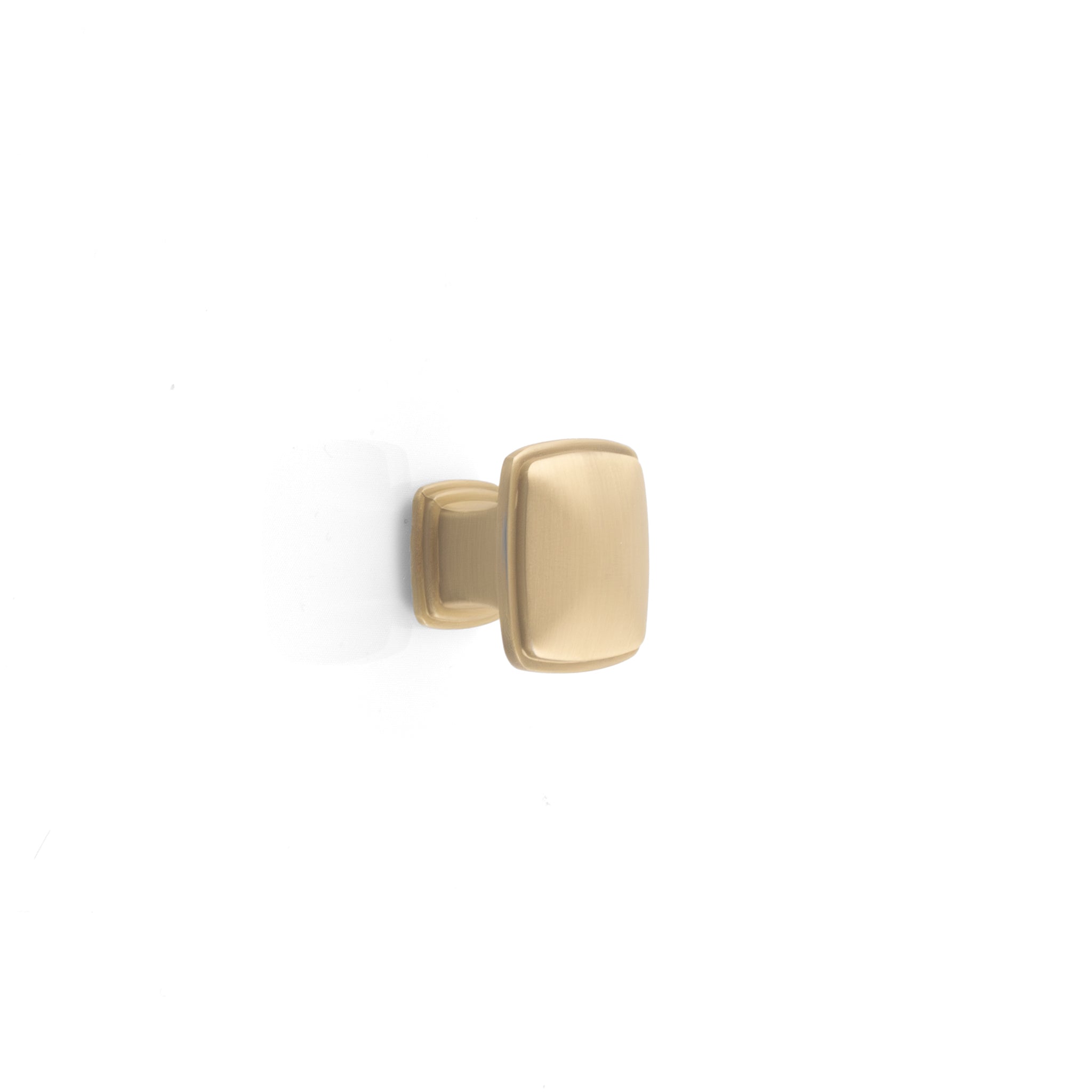 Square knob with rounded edges in gold, 31x31mm, modern design.